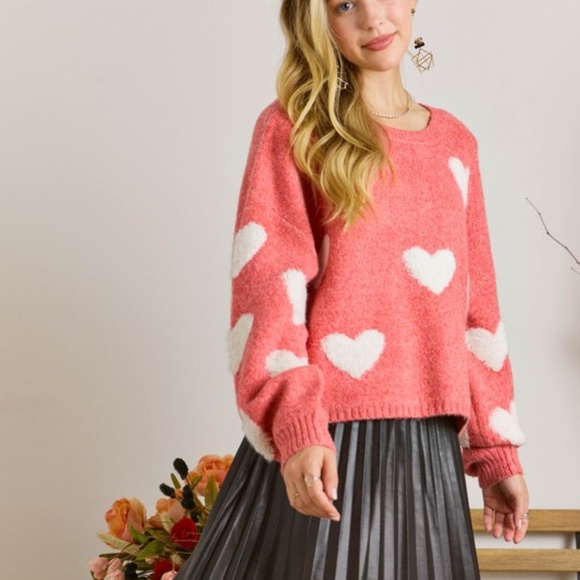 Sweaters - SOLD OUT Red Heart Valentines Day Crew Neck Pullover Relaxed Fit Knit Sweater
